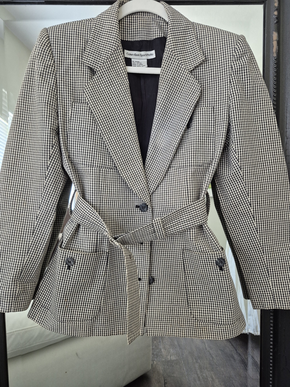 💕90s VTG Calvin Klein Black & White Houndstooth Belted Blazer💕